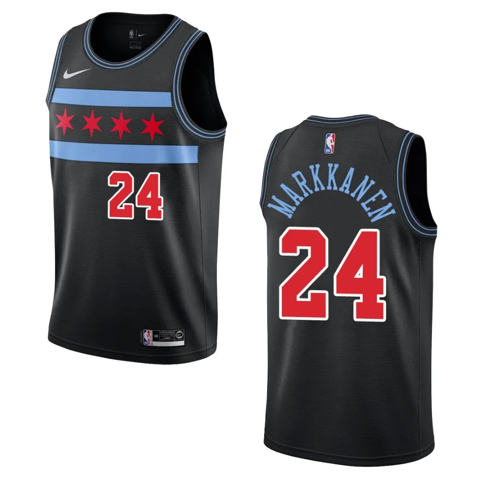 nike city Markkanen Bulls Black Jersey