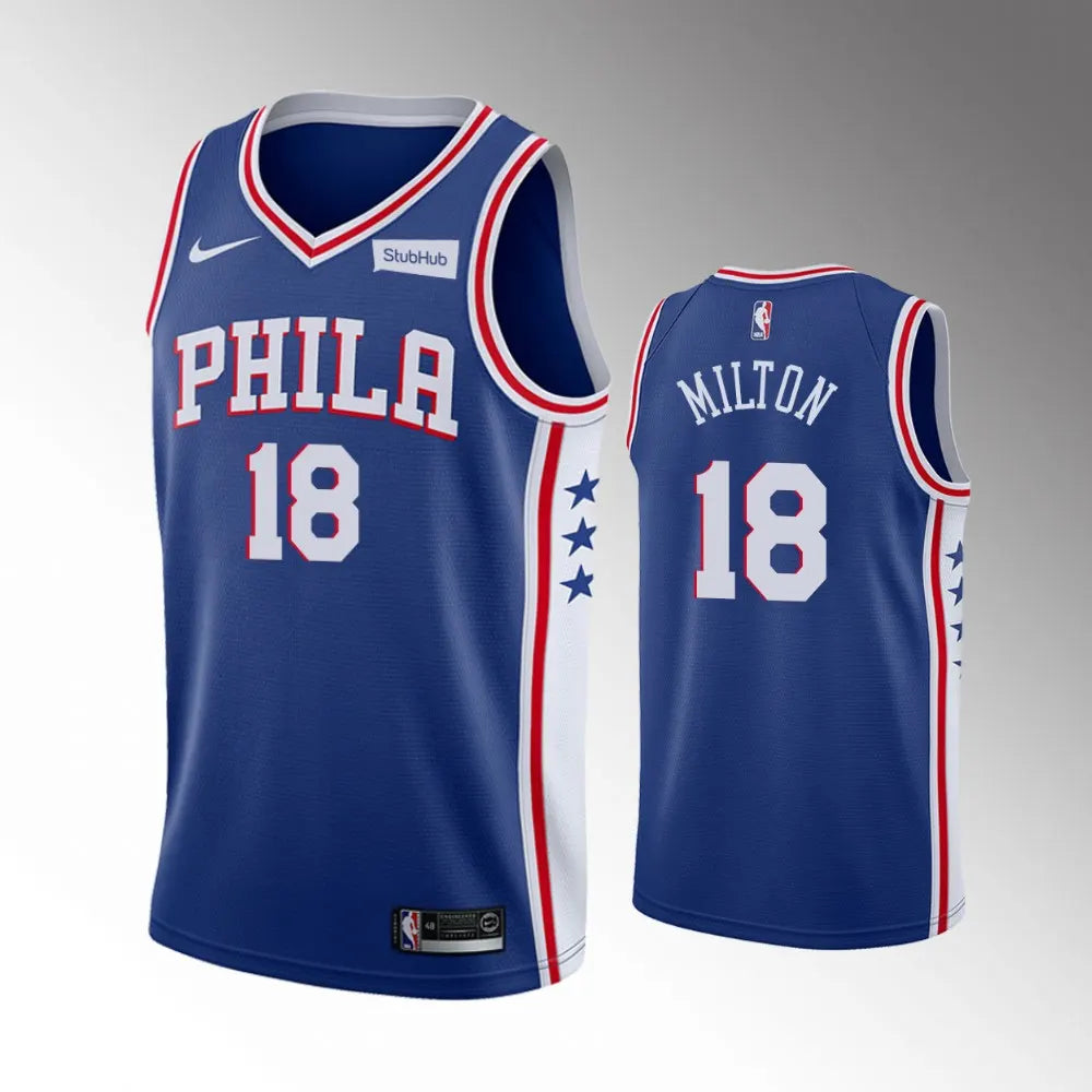 Milton #18 76ers Blue Jersey