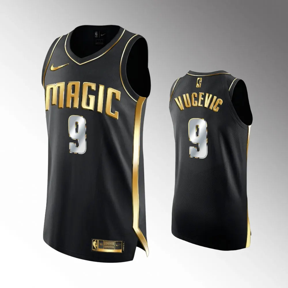 gold Nike Vucevic Magic Black Jersey