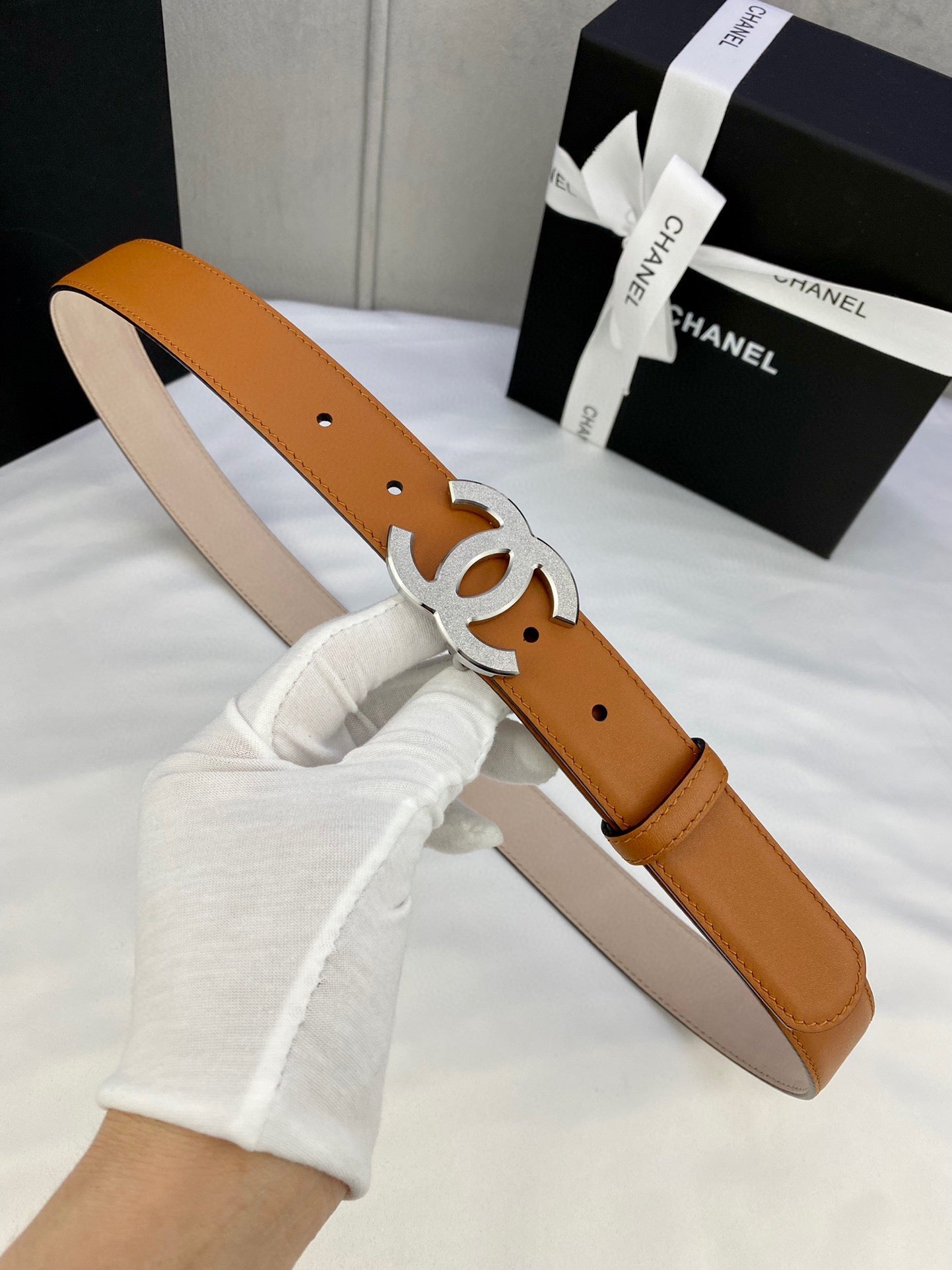 CHANEL DOUBLE C BELT 30MM IN BROWN CALFSKIN METAL BUCKLE