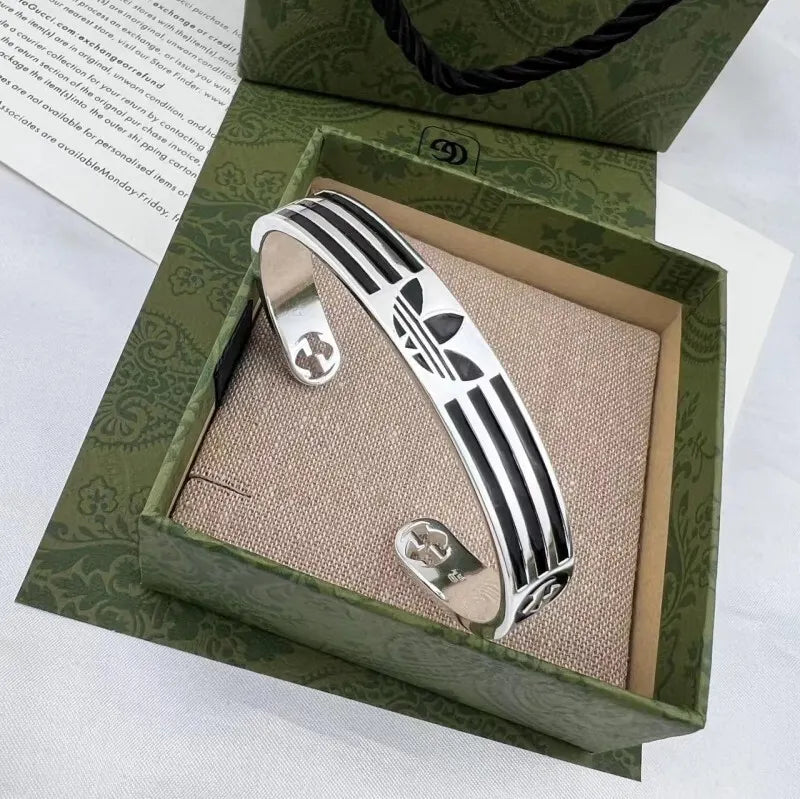 Premium Adidas Inspired Cuff Bracelet in Silver Finish