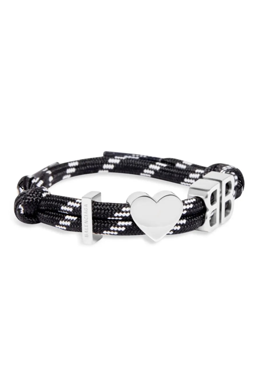 Balenciaga Heart and BB Charm Rope Bracelet