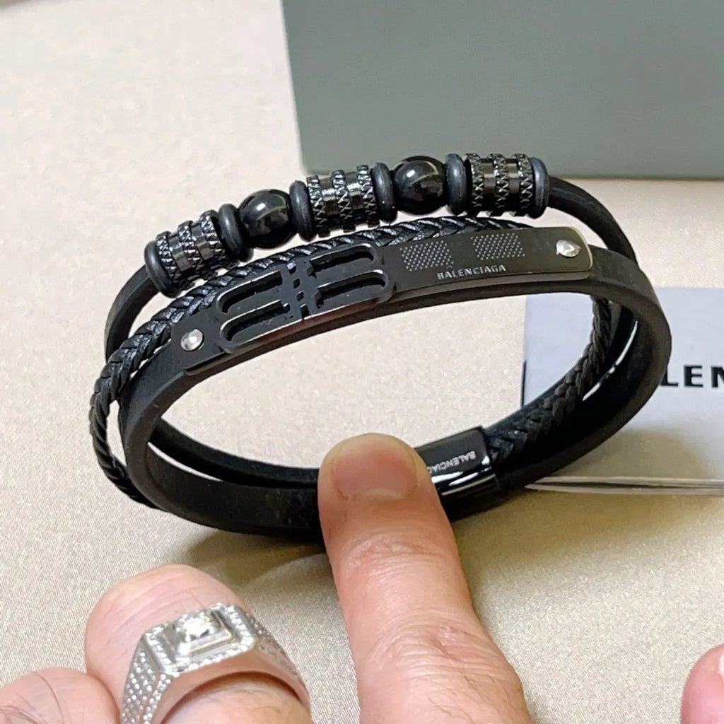 Balenciaga Premium Leather Bracelet - Black