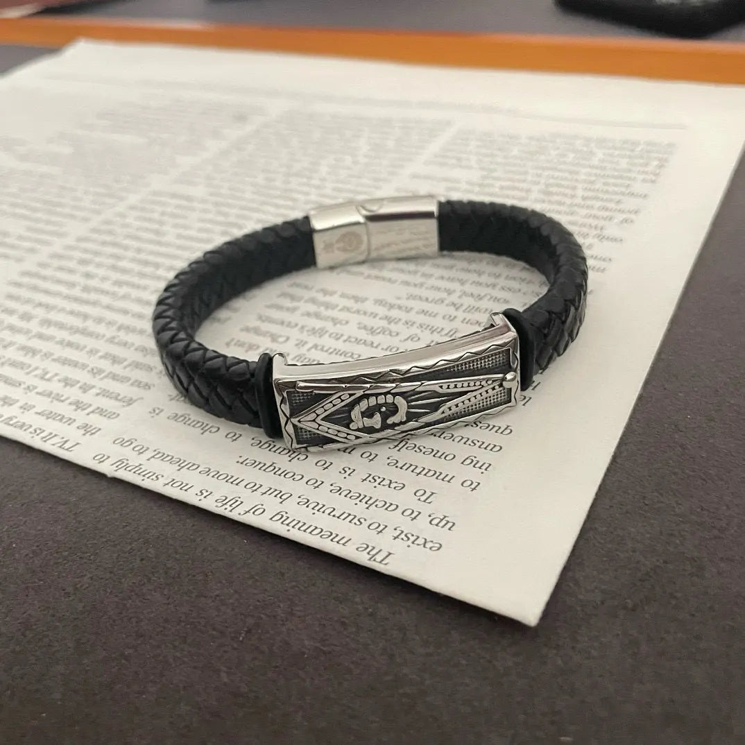 Premium Braided Leather Bracelet with Silver Clasp