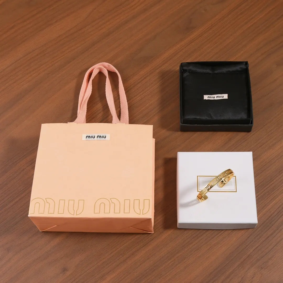 Miu Miu Gold Cuff Bracelet in Premium Packaging