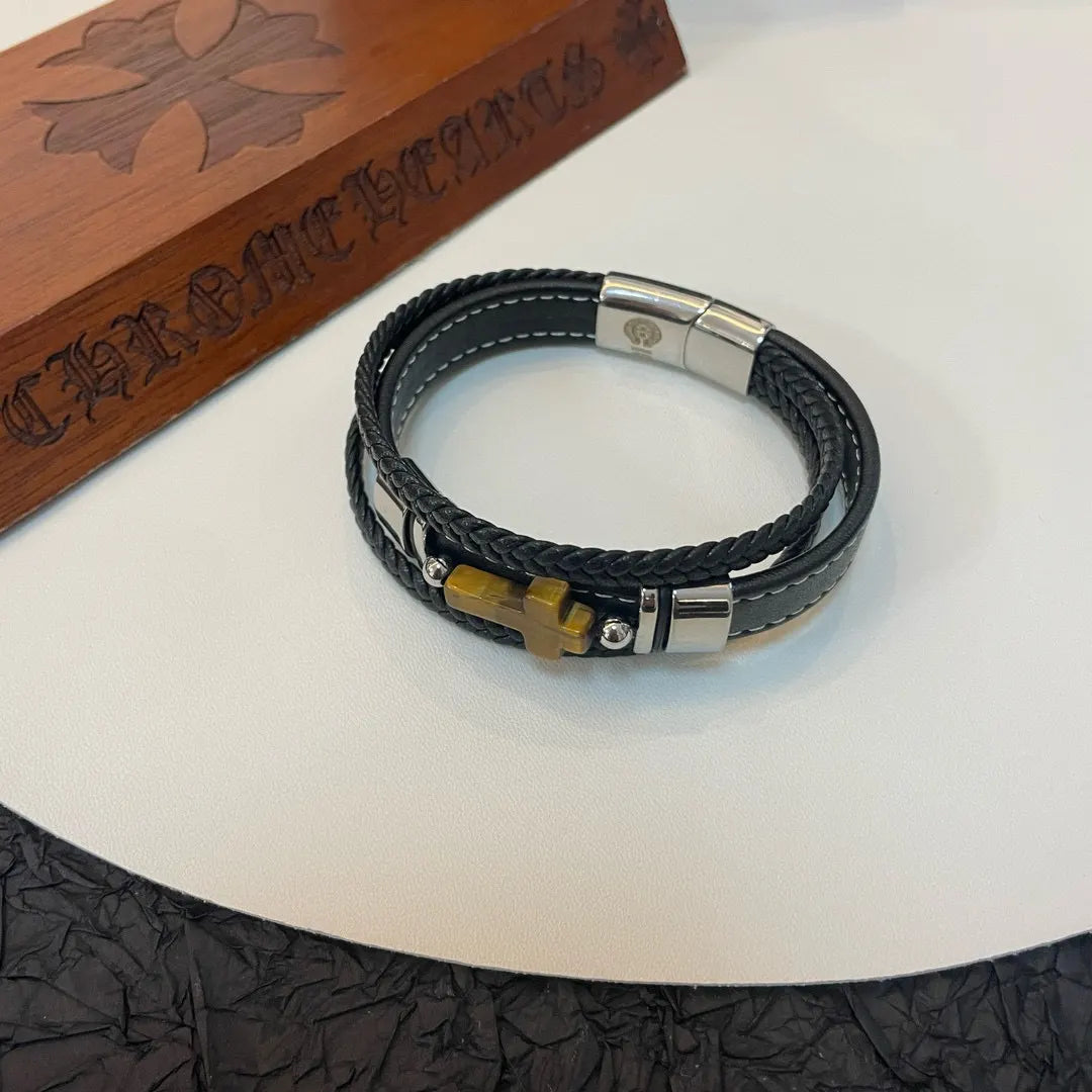 Premium Leather Cross Bracelet - Hình 2