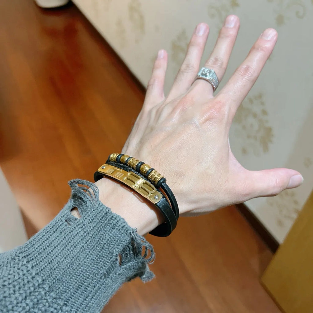 Balenciaga Inspired Premium Leather Bracelet with Gold Accents - Hình 2