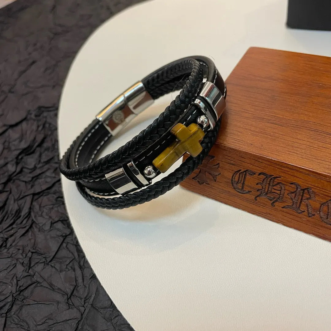 Premium Leather Cross Bracelet - Hình 3