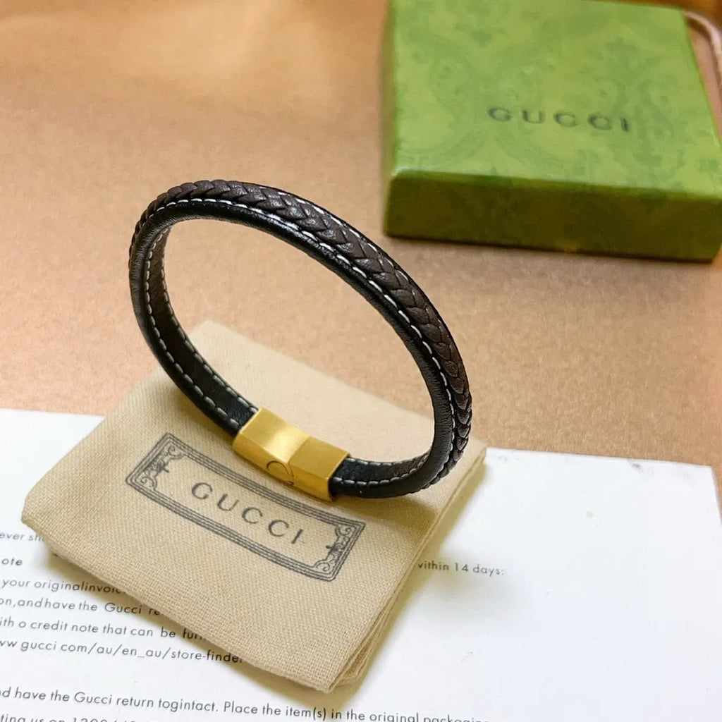 Gucci Braided Leather Bracelet - Hình 3