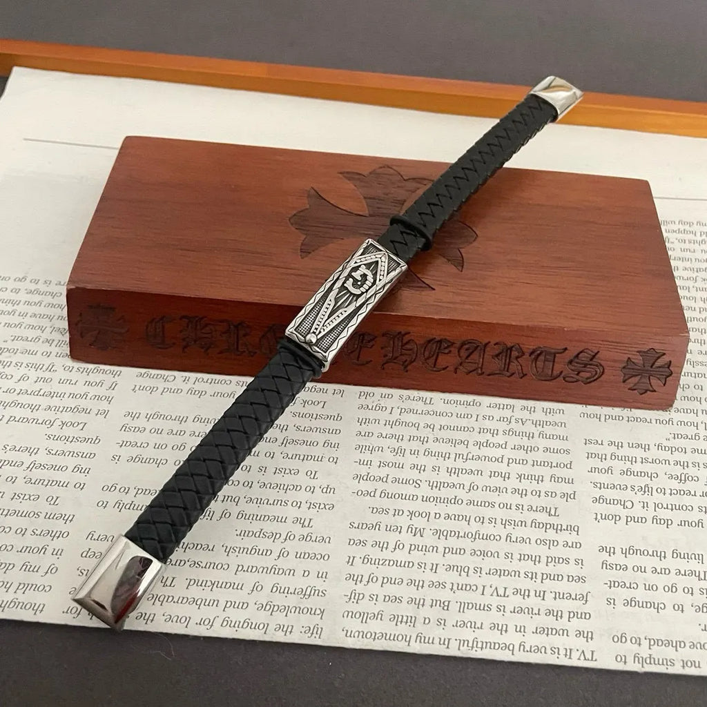 Premium Braided Leather Bracelet with Silver Clasp - Hình 3