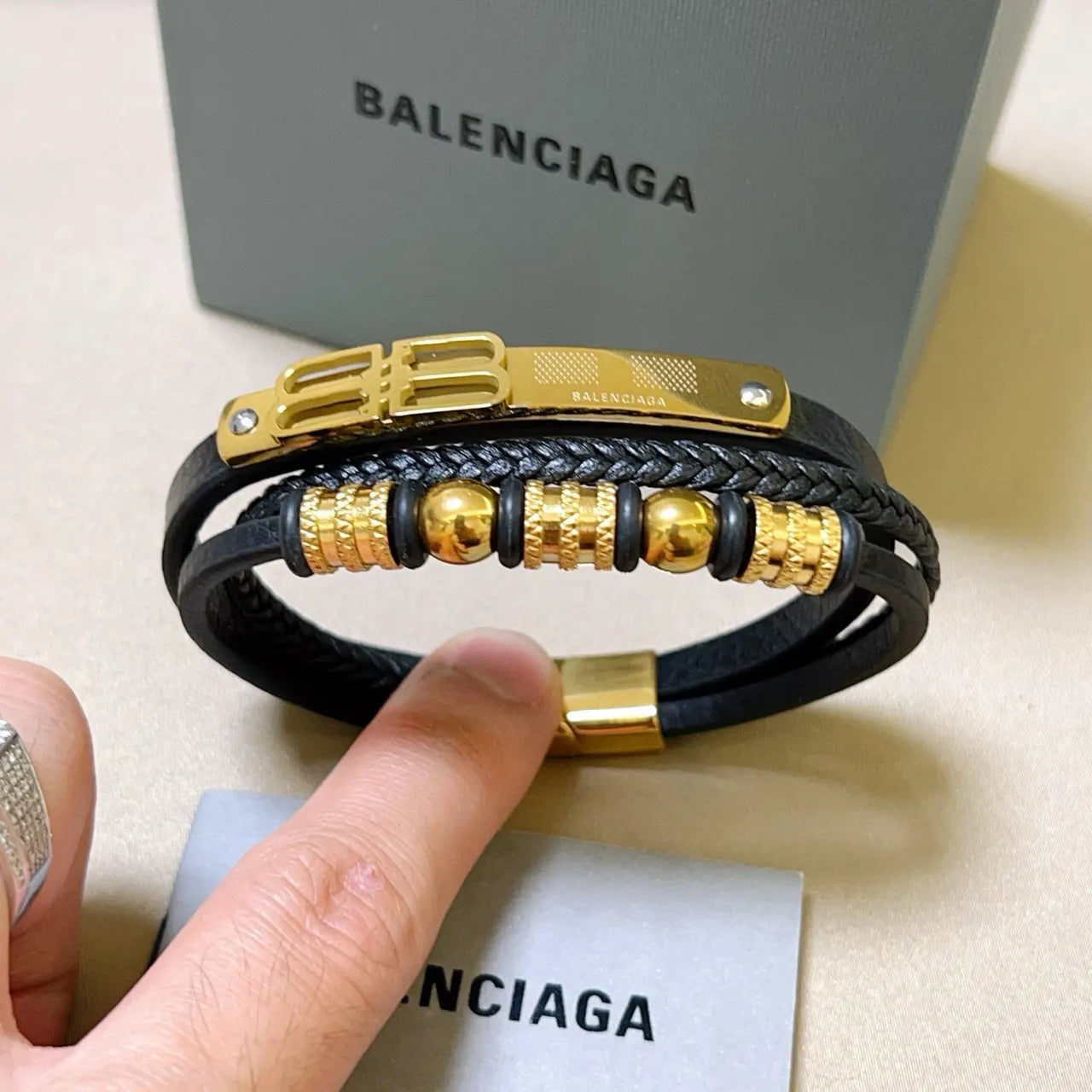 Balenciaga Inspired Premium Leather Bracelet with Gold Accents - Hình 3