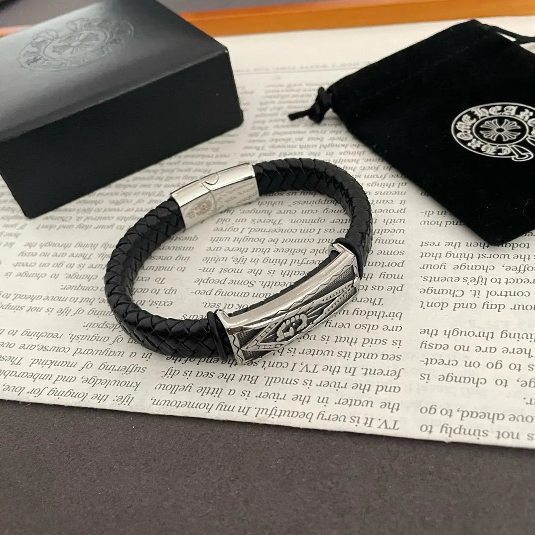 Premium Braided Leather Bracelet with Silver Clasp - Hình 4