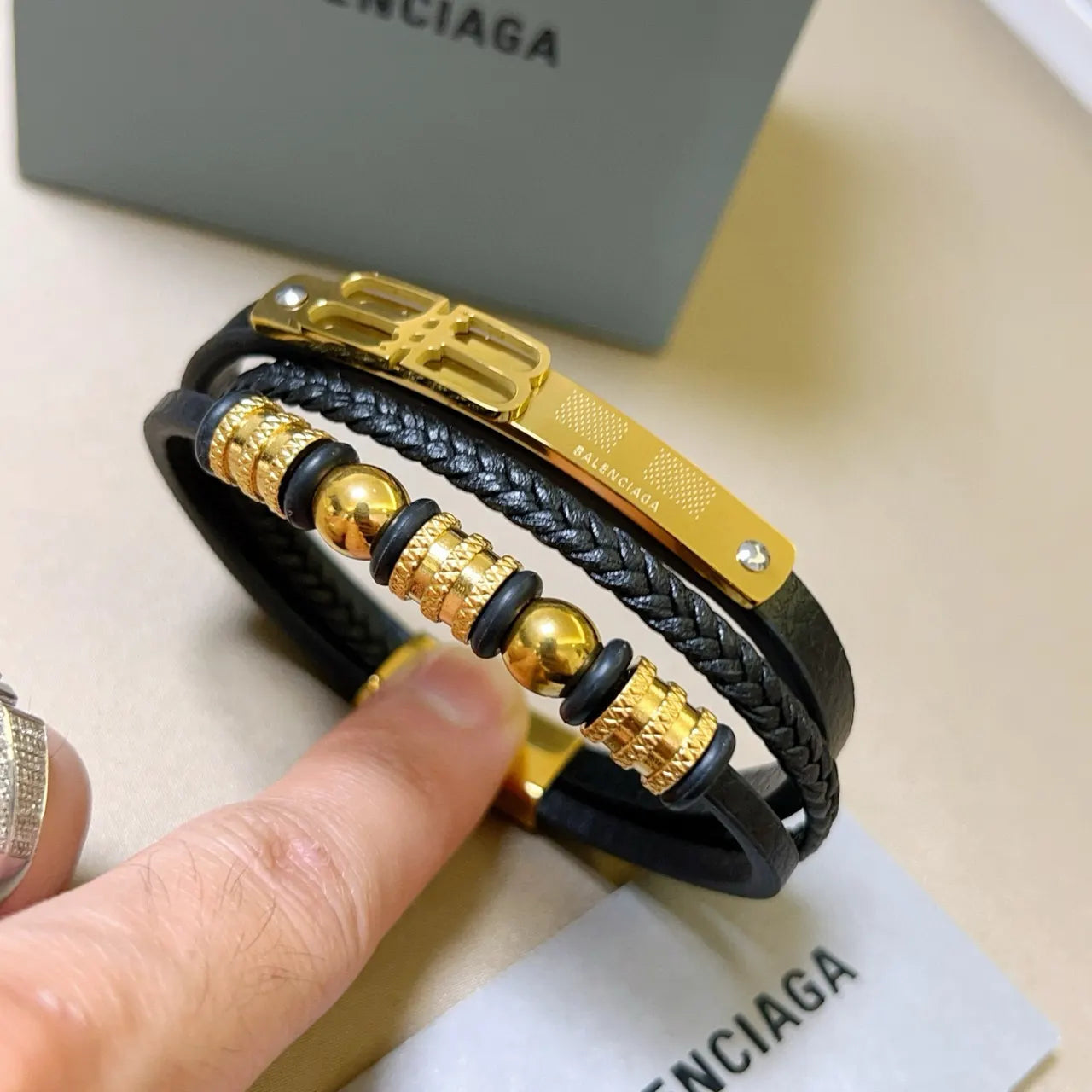 Balenciaga Inspired Premium Leather Bracelet with Gold Accents - Hình 4