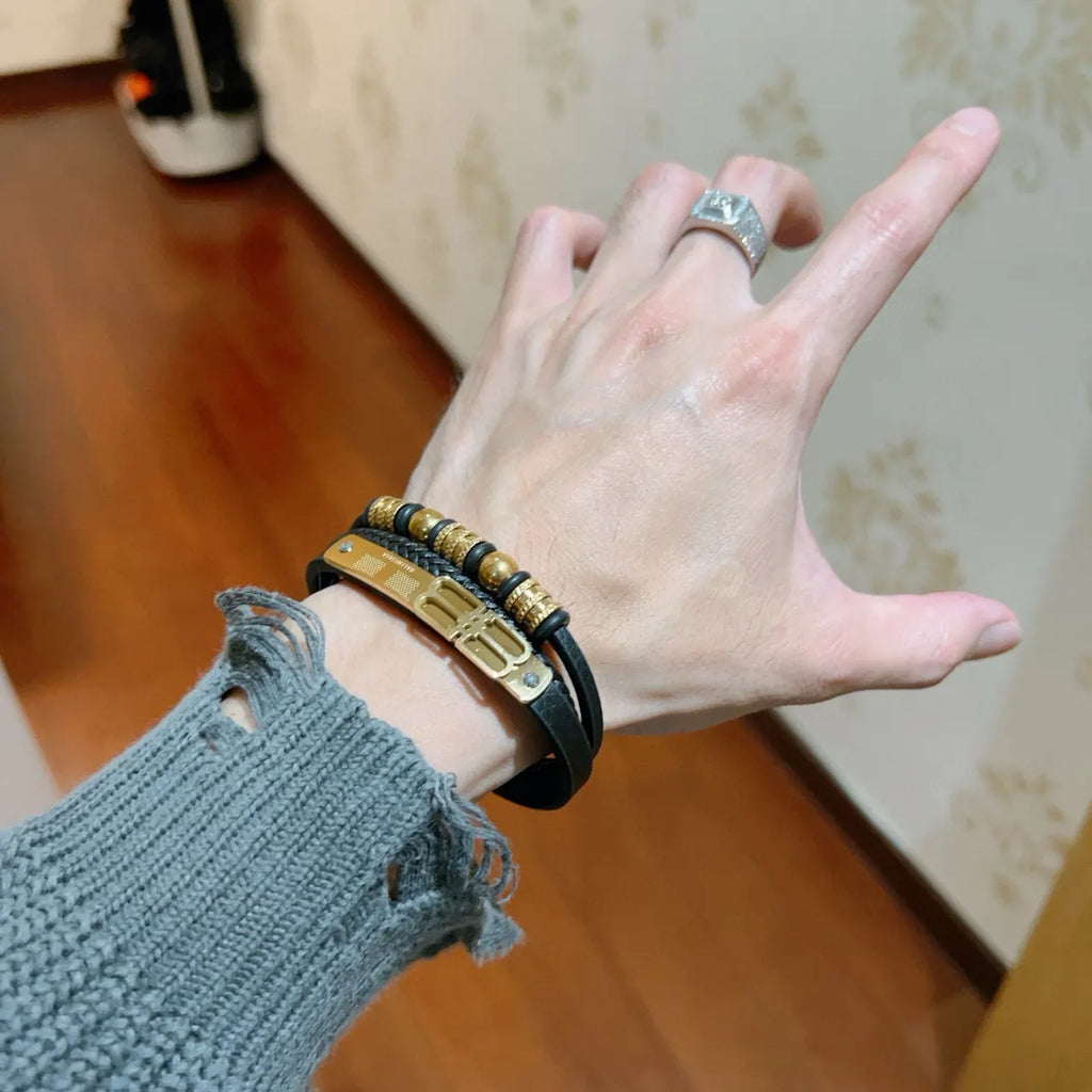 Balenciaga Inspired Premium Leather Bracelet with Gold Accents - Hình 5