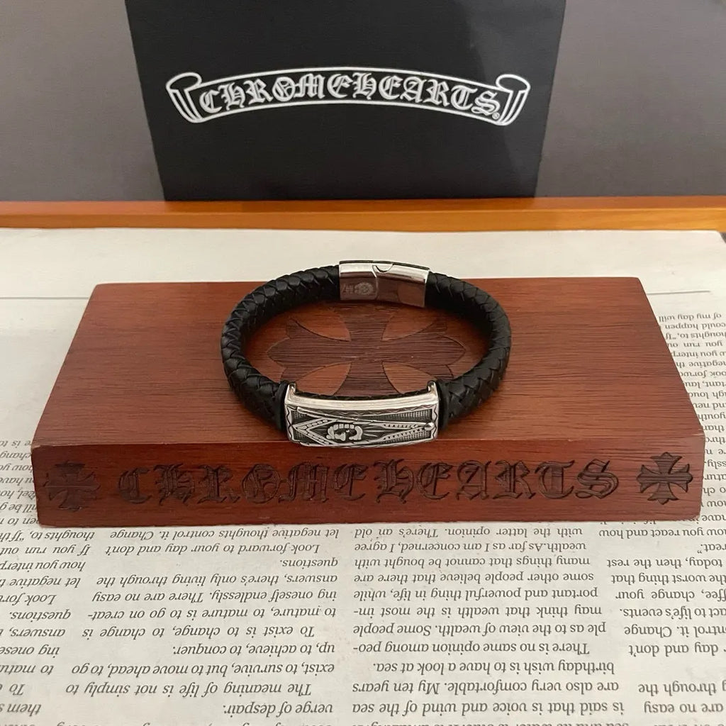 Premium Braided Leather Bracelet with Silver Clasp - Hình 5