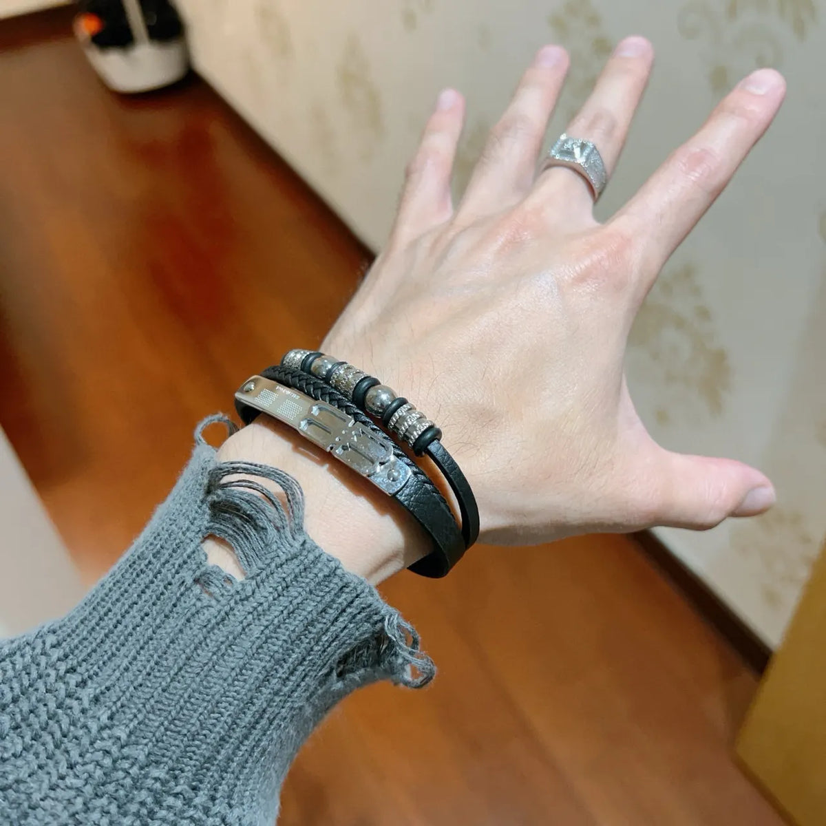 Balenciaga Black Leather Bracelet - Hình 5