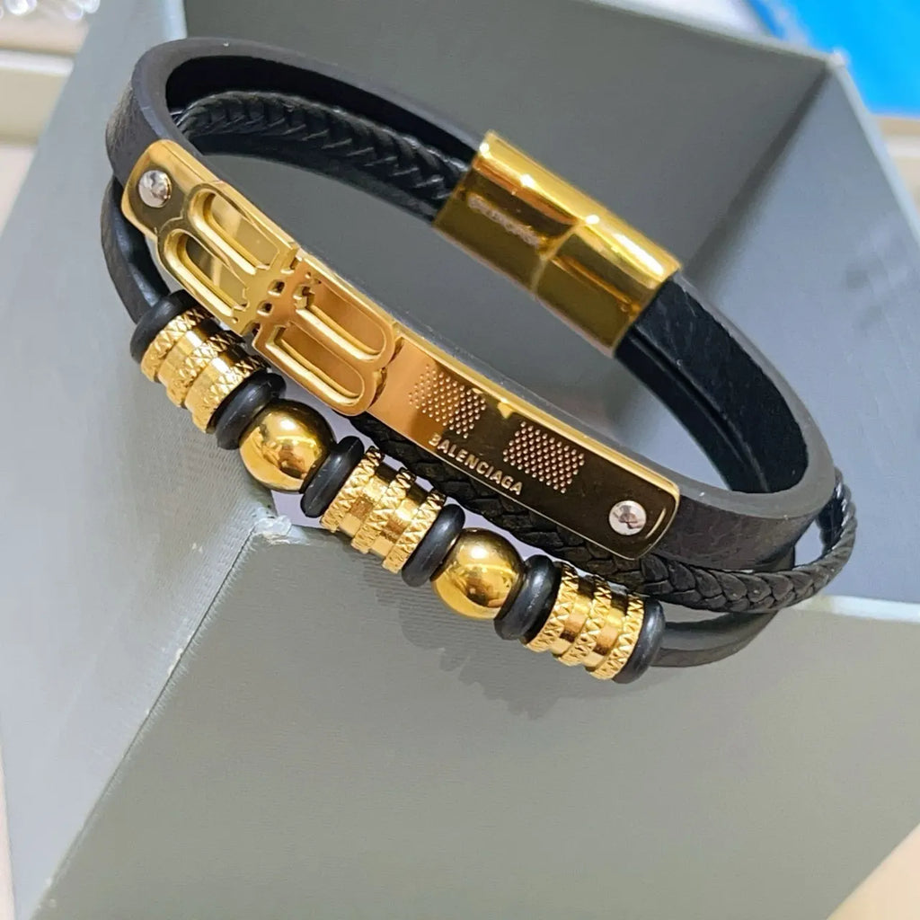 Balenciaga Inspired Premium Leather Bracelet with Gold Accents - Hình 6