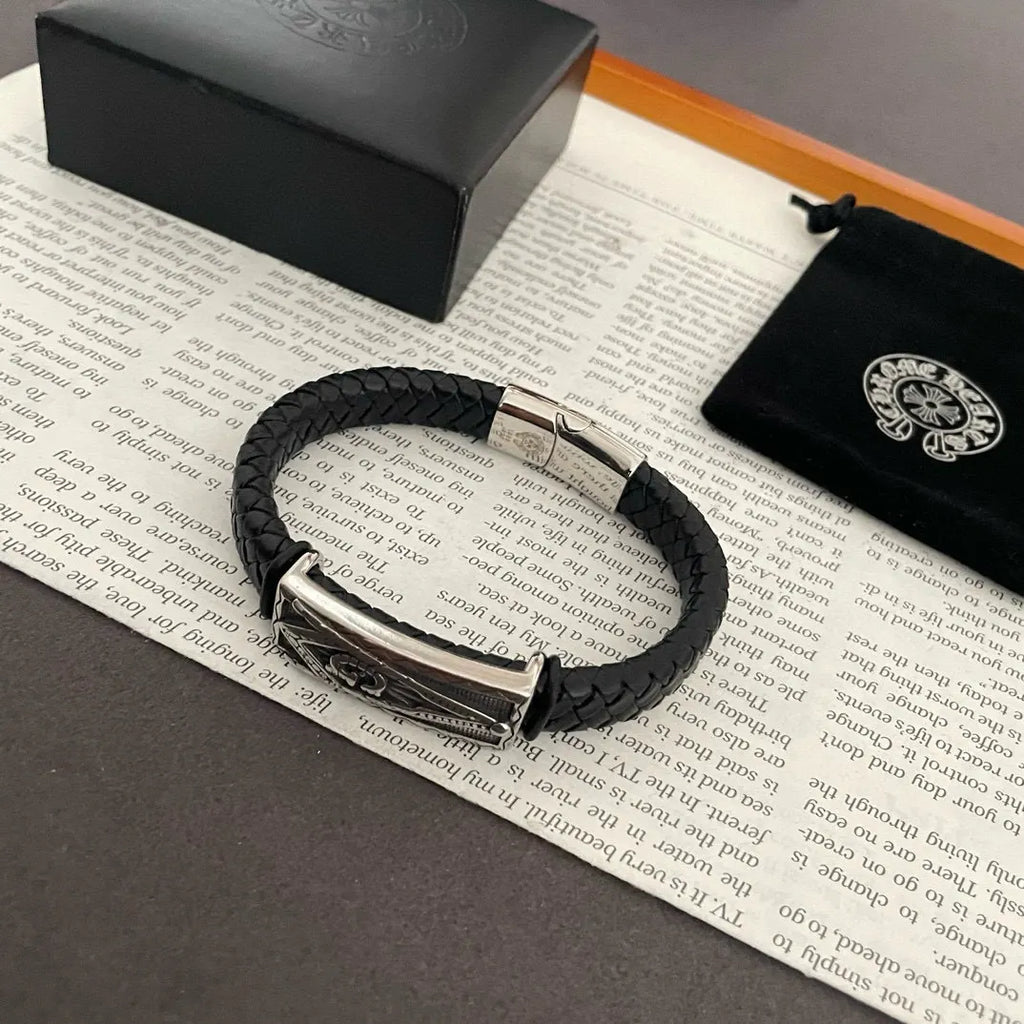 Premium Braided Leather Bracelet with Silver Clasp - Hình 6