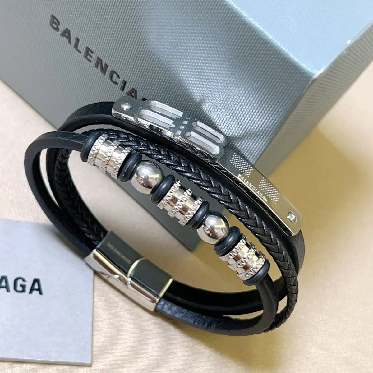 Balenciaga Black Leather Bracelet - Hình 6