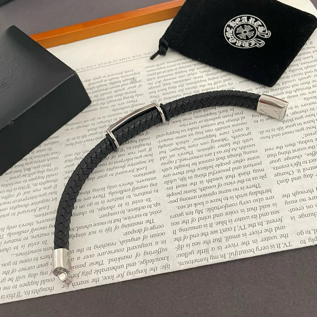 Premium Braided Leather Bracelet with Silver Clasp - Hình 7