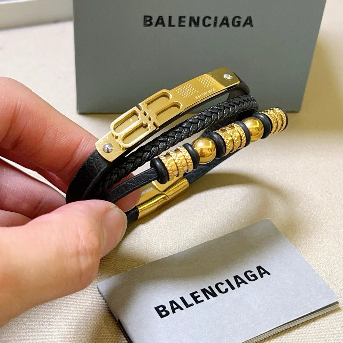Balenciaga Inspired Premium Leather Bracelet with Gold Accents - Hình 7