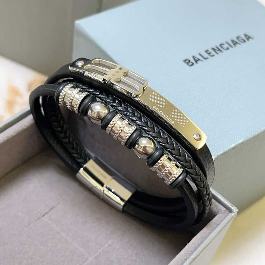Balenciaga Black Leather Bracelet - Hình 8