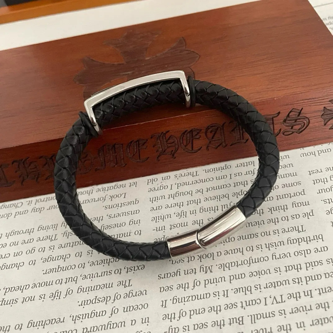 Premium Braided Leather Bracelet with Silver Clasp - Hình 8