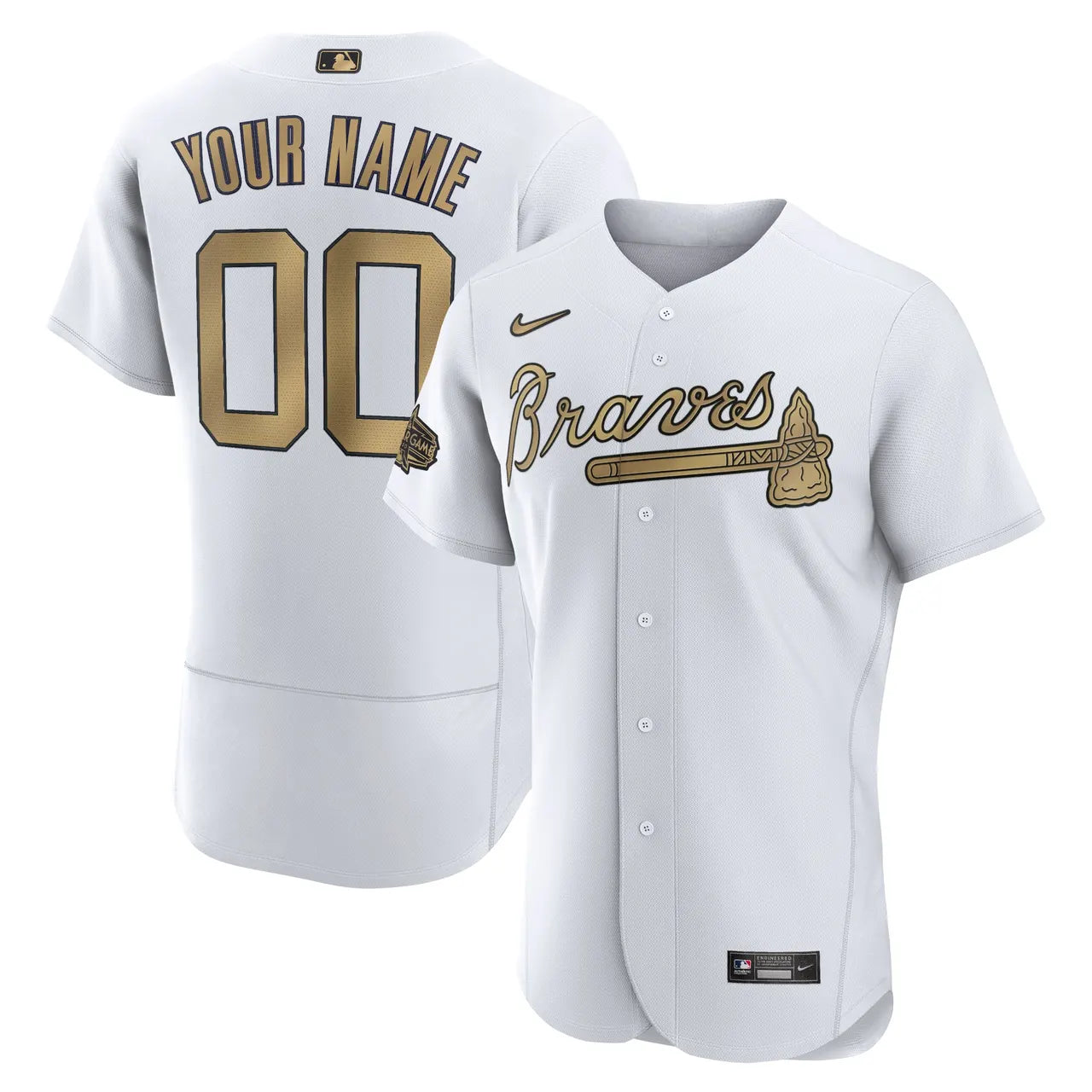 Braves Gold Trim White Custom Jersey
