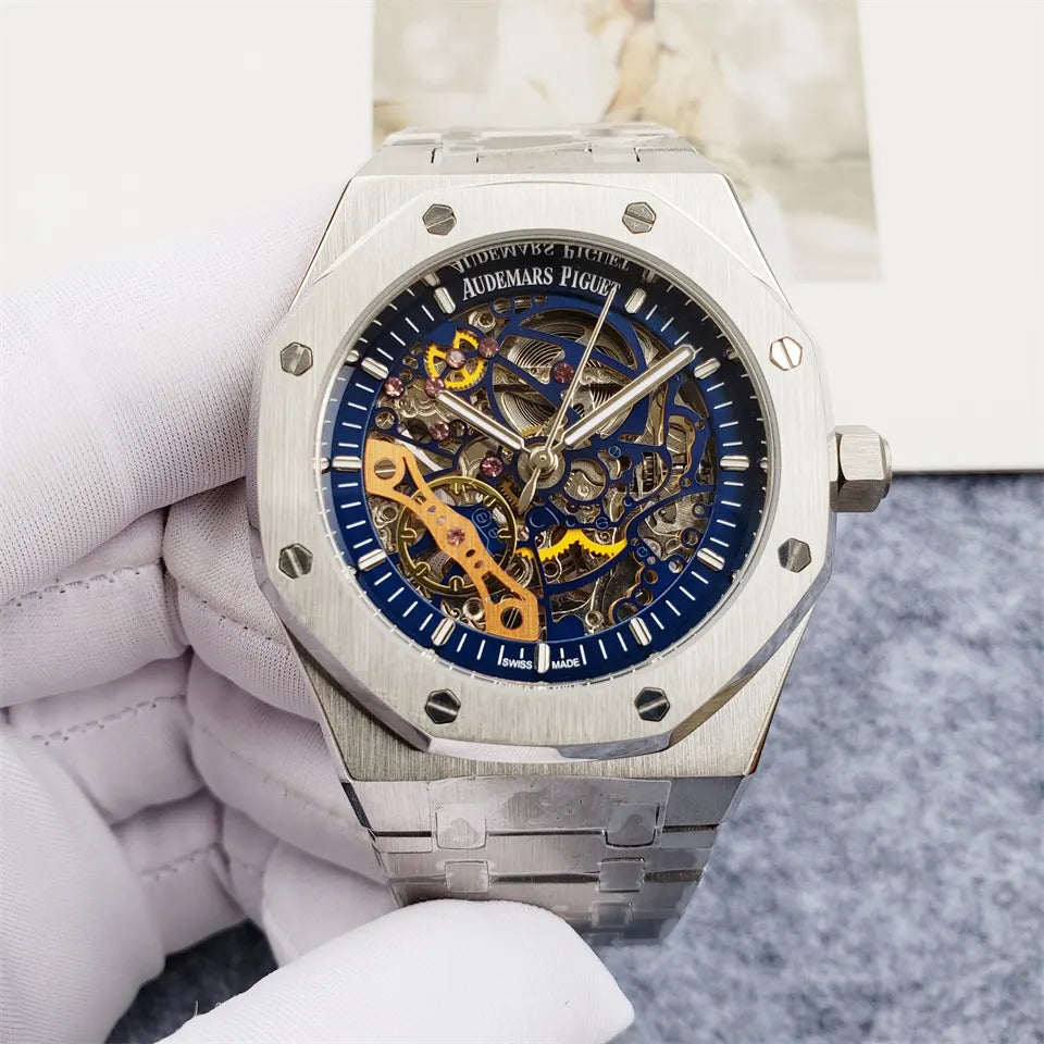 AP Blue Skeleton Steel Watch