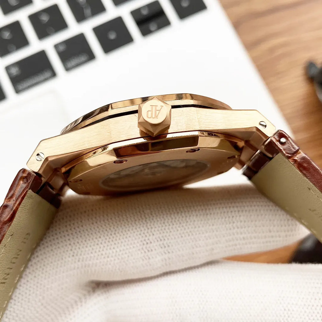 Audemars Piguet Rose Gold Brown Leather - Hình 2