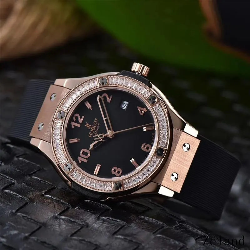 Hublot Rose Gold Diamond Watch black