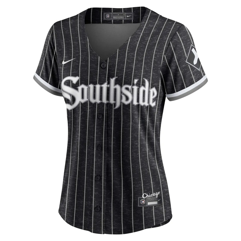 nike White Sox Black Pinstripe Jersey - Hình 3