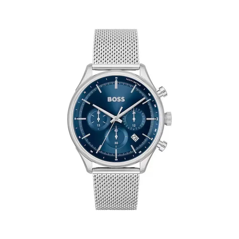 silver BOSS Blue Dial Chronograph