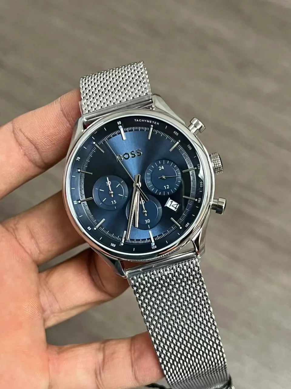 silver BOSS Blue Dial Chronograph - Hình 7