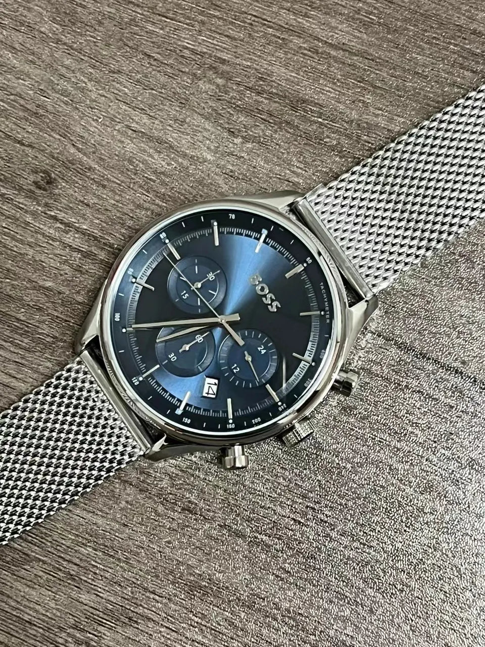 silver BOSS Blue Dial Chronograph - Hình 5