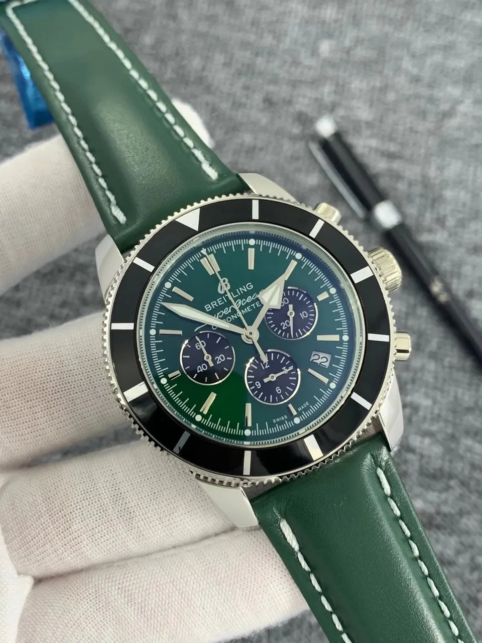 Breitling Green Leather Watch
