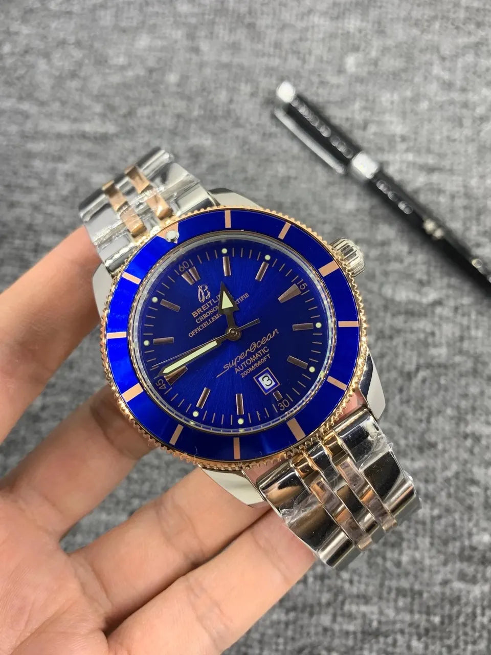 superocean Breitling Blue Dial Mesh - Hình 2