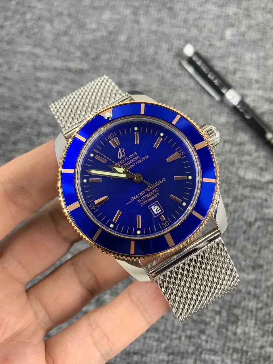 superocean Breitling Blue Dial Mesh