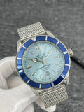 Breitling Blue Bezel Silver Mesh