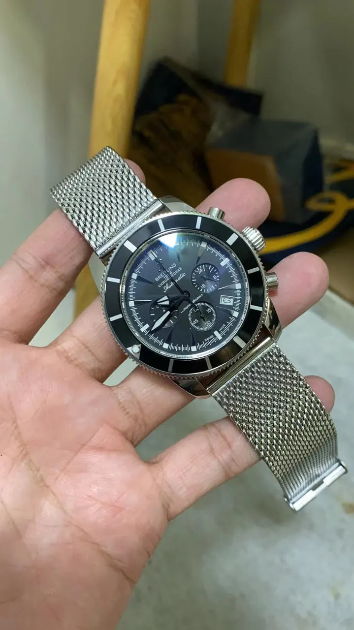Breitling Black Dial Mesh Steel - Hình 3