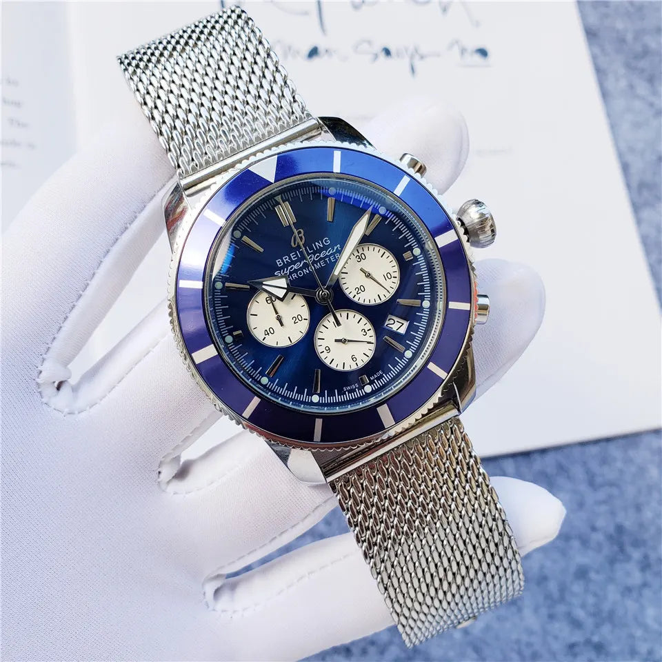 Breitling Blue Dial Steel Mesh - Hình 9