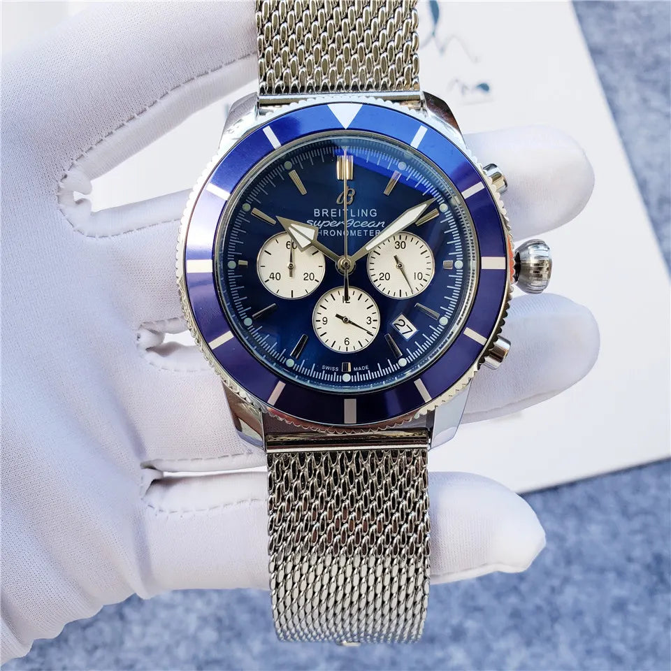 Breitling Blue Dial Steel Mesh - Hình 6