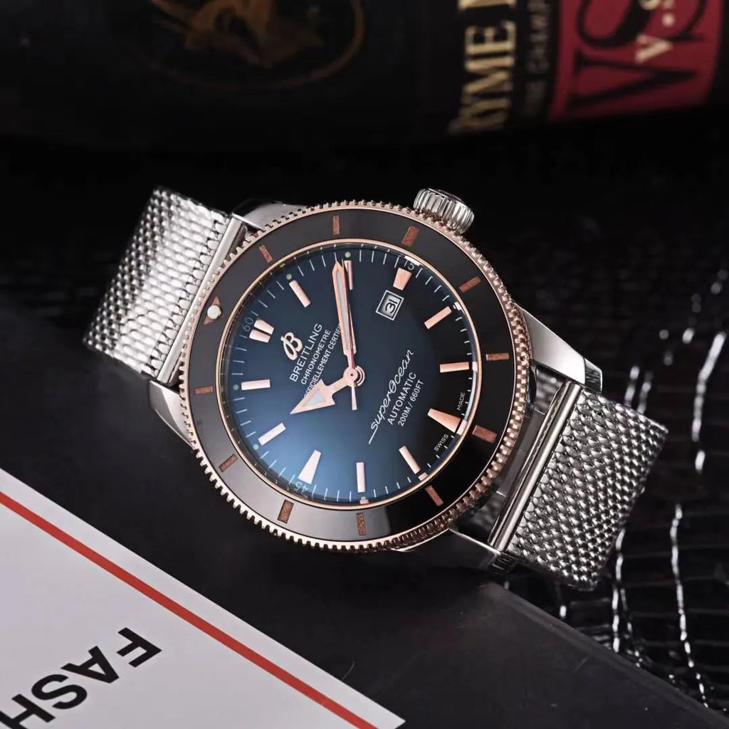 Breitling Superocean Black Dial Steel Mesh - Hình 4