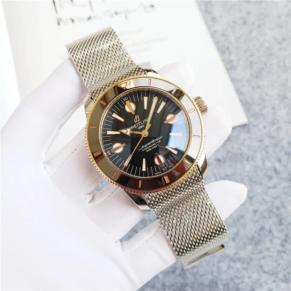 Breitling Superocean Mesh Band Black Dial - Hình 9