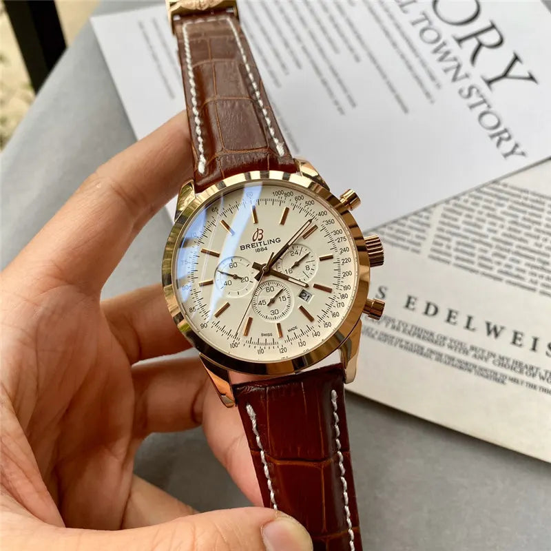 Breitling Gold Brown Leather - Hình 4
