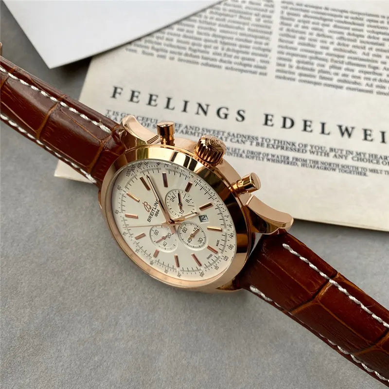 Breitling Gold Brown Leather - Hình 6