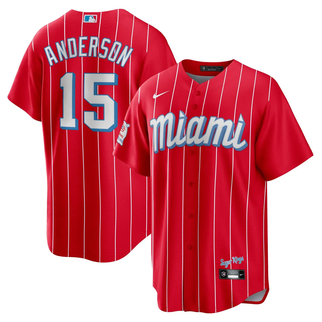 Miami Marlins Red Pinstripe Jersey - Hình 2