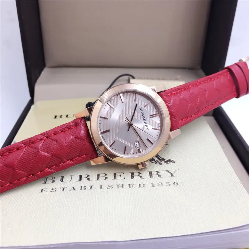 Burberry Rose Gold Red Leather Watch - Hình 2