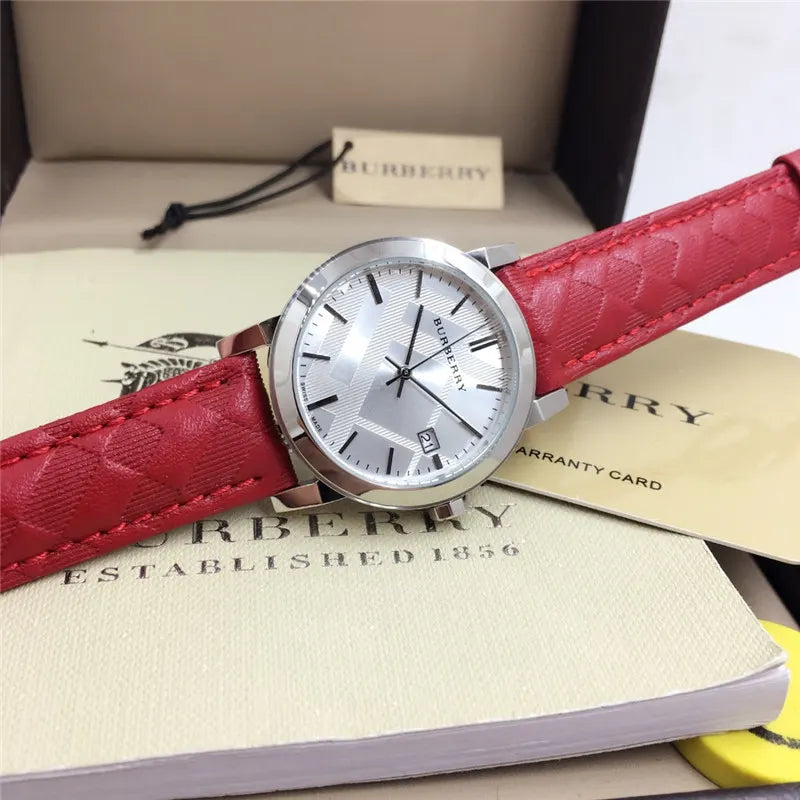 Burberry Silver Dial Red Leather - Hình 2