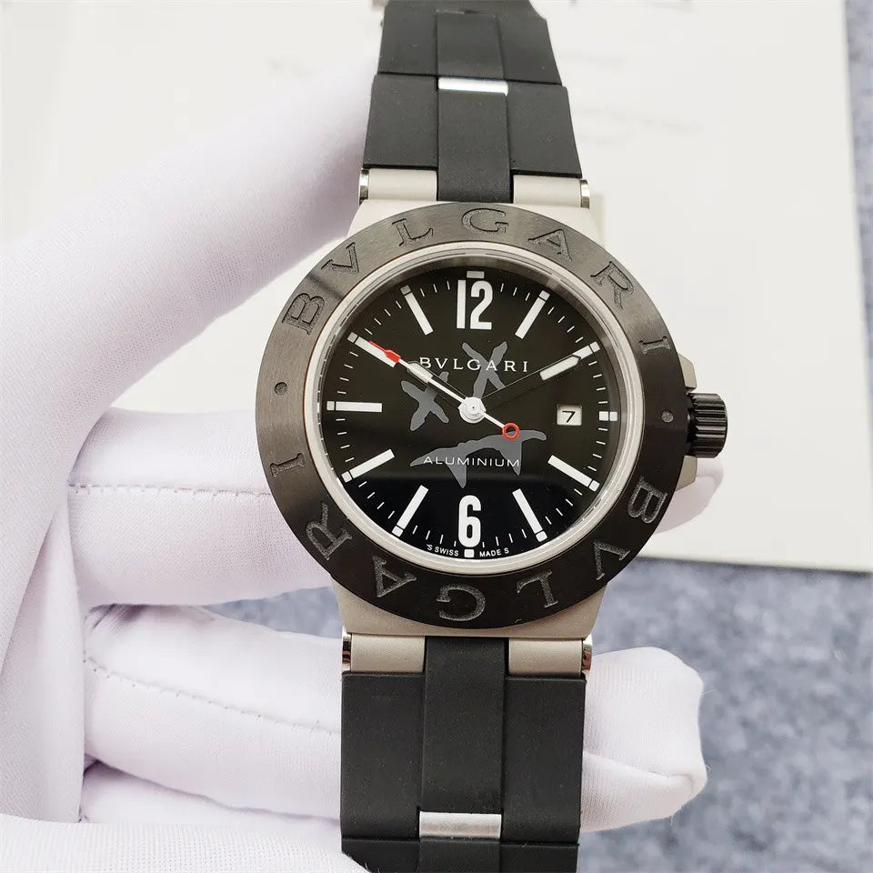 Bvlgari Aluminium Black Dial Rubber Strap - Hình 2